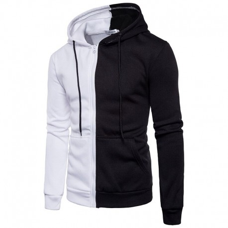 Blusão em Moletom Black&Whithe Zipper com Capuz Bolso Estilo Streetwear Moda Inverno Masculino