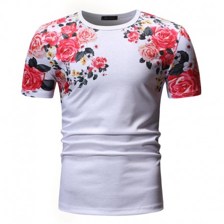 Camiseta Estampa Floral Estilo Praia Moda Streetwear Elástica  Casual Confortável Masculina