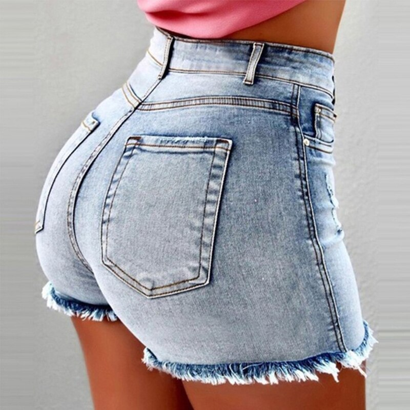 Shorts Hot Pant Cintura Alta Jeans Claro Curto Atacado 10