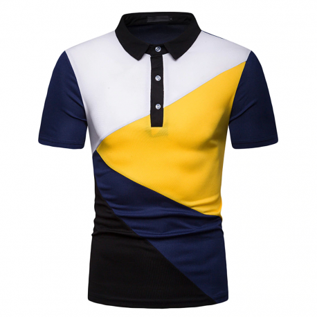 Camisa Gola Polo Estampa Color Block Estilo Casual Manga Curta Botão Confortável Masculino