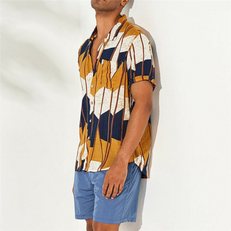 Camisa Praia Havaiana Estampada Colorida Bolso Estilo Masculino Casual Verão Moda Festas Baladas