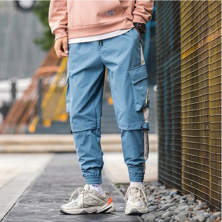 Calça Jogger Harém Estilo Streetwear Masculino com Side Stripe Cargo Bolso Lateral Moderno