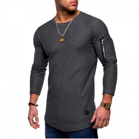 Camiseta Manga Longa Casual Inverno Masculino Moderno Zipper