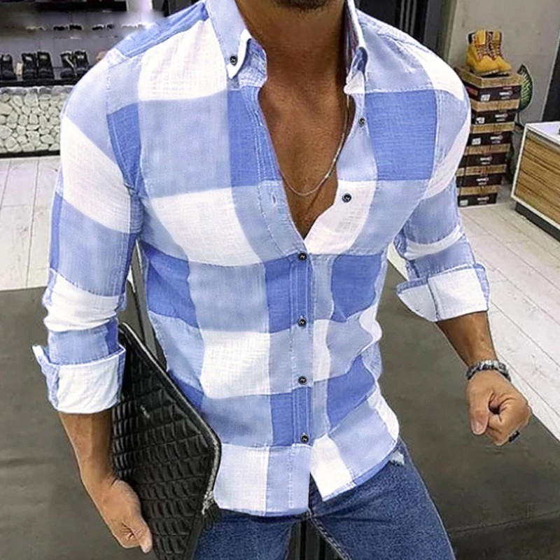 Camisa masculina verão 2023 moda xadrez camisa casual de manga