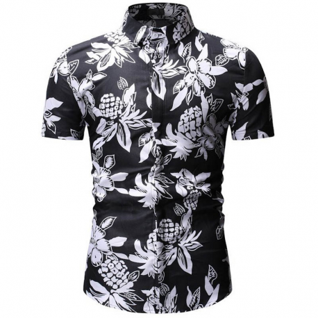 Camisa Masculina com Estampa Abacaxis Moda Praia Férias Estilo Masculino Moderno Verão Fashion