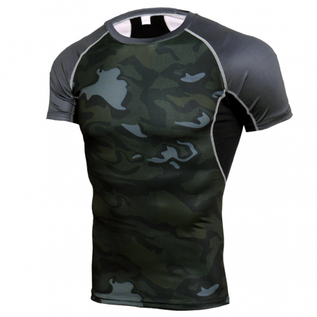 Camiseta Esportiva Estampada Camuflada Estilo Militar Masculino Elástica Fashion Moda Treinos