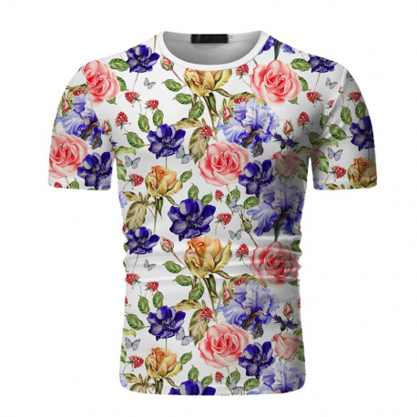 Camiseta Estampa Floral Masculina Casual Fashion Moda Verão Elástica Manga Curta Confortável