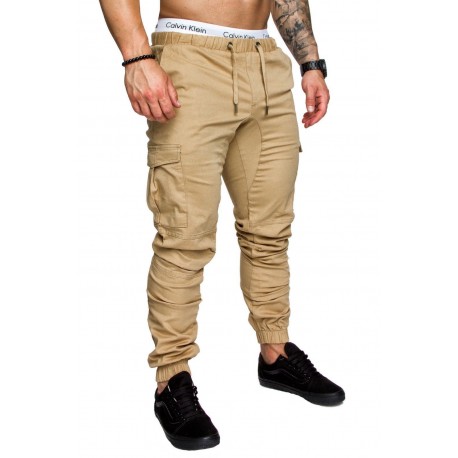 Calça Militar com Bolso Lateral Cargo Masculina Moda Hip Hop Elastica Casual Estilo Streetwear