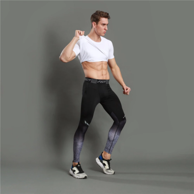Calça Legging Masculina Estilo Esportivo Treinos Fitness Estampa Gradiente com Cintura Elástica