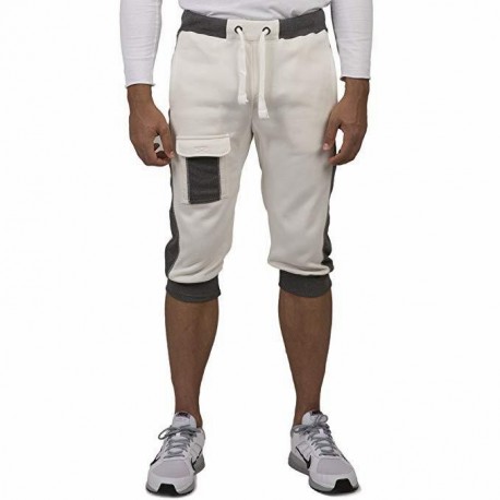 Bermuda em Moletom Moda Hip Hop Masculino com Listras Lateral Bolso Cintura Elástica Confortável