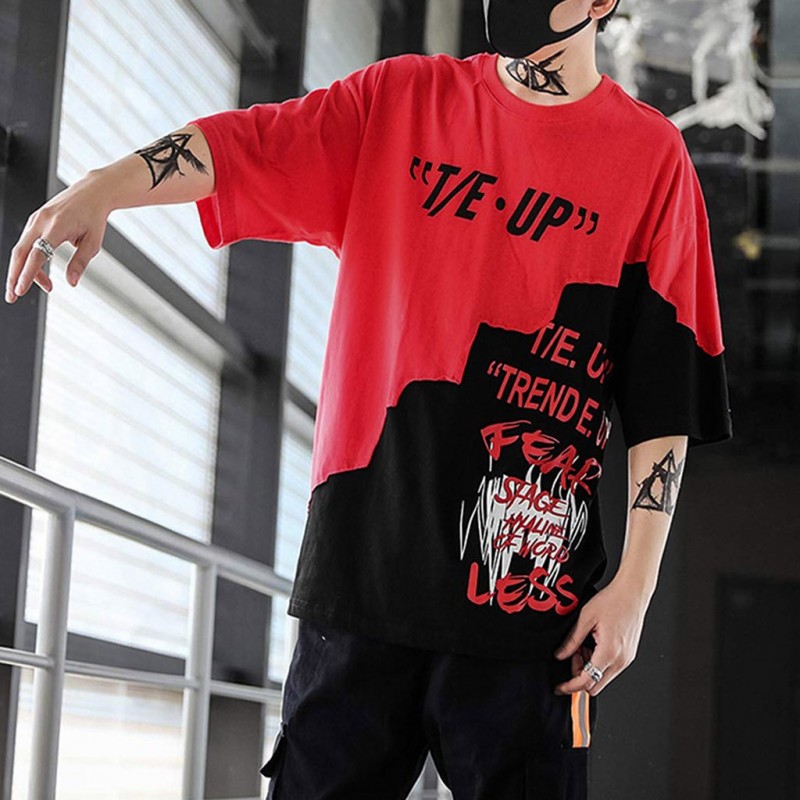 Camiseta Streetwear Masculina Estampada Color Block com Estilo Hip Hop ...