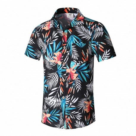 Camisa Havaiana Masculina Moda Praia Férias com Estampa Folhagens Tropical Moderna Confortável