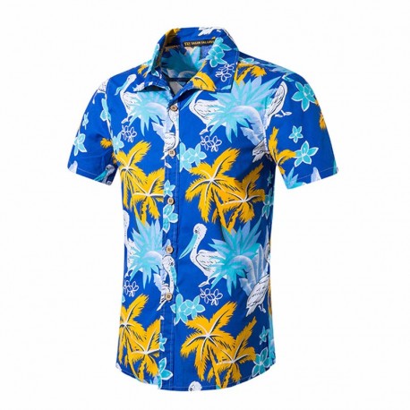 Camisa Verão Masculina Moda Praia Férias Fashion com Estampa Floral e Coqueiros Estilo Casual