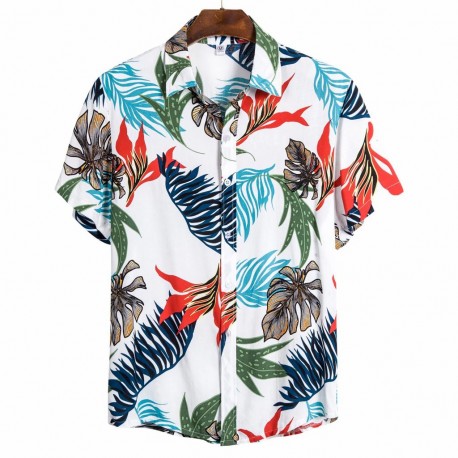 Camisa Havaiana Tropical Masculina com Estampa em Folhagens Estilo Verão Festas Moderna Casual
