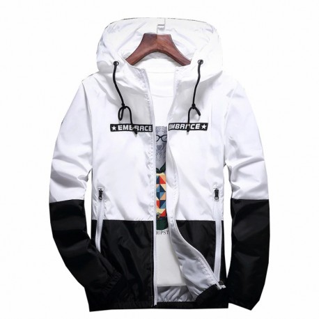 Jaqueta com Capuz Masculina Estampada em Color Block Estilo Hip Hop Zipper Bolso Confortável