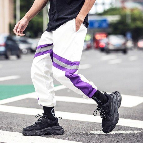 Calça Jogger Streetwear Masculina com Cintura Elástica Listras Lateral Estampada Estilo Hip Hop