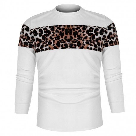 Camiseta com Estampa Leopardo Masculina Moda Inverno Fashion com Manga Longa Gola O Elástica
