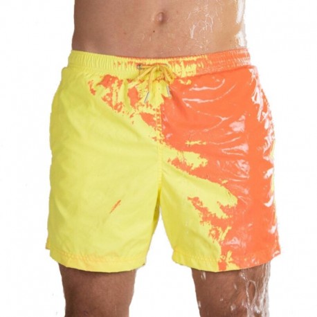 Short Camaleão de Banho Muda de Cor na Água Beach Style Cintura Elástica Bolso Secagem Rápida