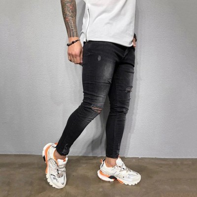 Favor Australia Bank Calça Jeans Preta Masculina Slim Brim Skinny com Rasgos Buraco nos Joelhos  Moderna Confortável