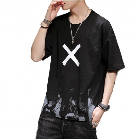 Camiseta Streetwear Estampada Masculina Moderna com Estilo Fashion Elástica Manga Curta Macia