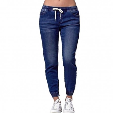 Calça Jogger Feminina Jeans Brim com Cintura Elástica Bolso Estilo Moda Hyper Confortável Macia
