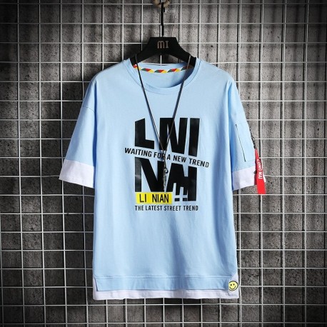 Camiseta Masculina com Estilo Hyper Streetwear Estampada em Color Block Moderna Moda Festas