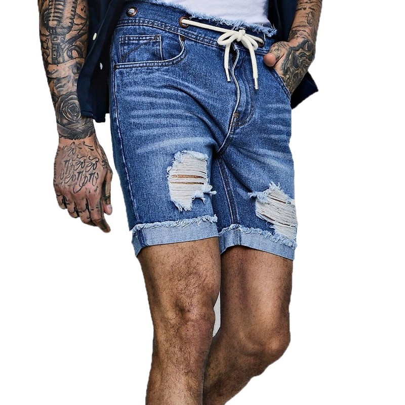 Short Jeans Curto Rasgado Masculino Moda Casual Homens Top Fashion