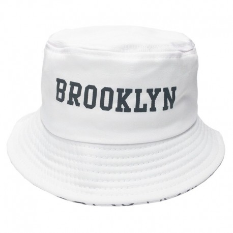 Chapéu Bucket Hat Preto Dupla Face Estampado Brooklyn com Estilo Hyper Fahsion Moderno Verão