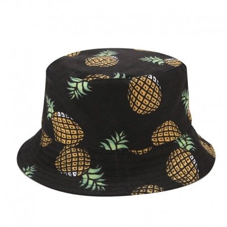Chapéu Bucket Hat Moda Praia Estilo Verão Casual Férias Dobrável Dupla Face Estampa Abacaxis