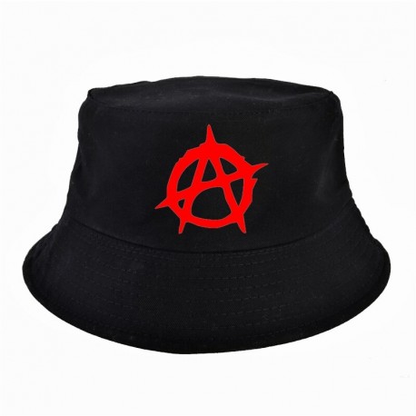 Chapéu Balde Bucket Hat Preto Estampado Simbolo da Anarquia Estilo Gótico Casual Leve Macio