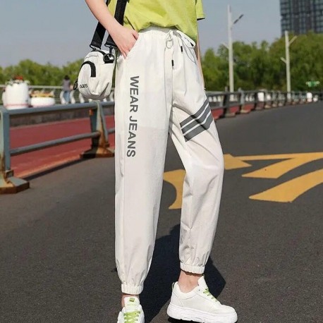 Calça Jogger Feminina com Listras Bolso Respirável Á prova d´ água Estampado Estilo Streetwear