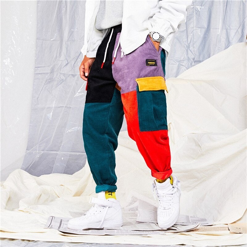 Calça Jogger Harém Masculina Estampada Colorida com Estilo Streetwear Bolso  Cargo Lateral Macia