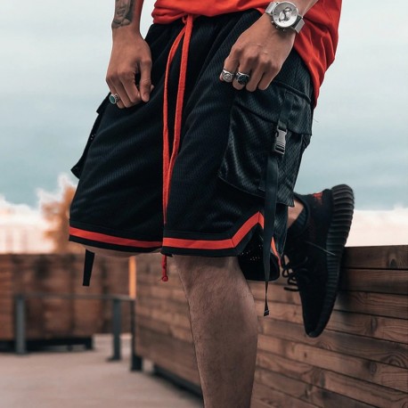 Bermuda Cargo com Bolso Lateral Masculina com Estilo Hip Hop Streetwear  Solta Elástica Confortável