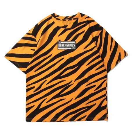 Camiseta Listrada Estampada Face Print Zebra com Estilo Hyper Oversized Masculina Confortável