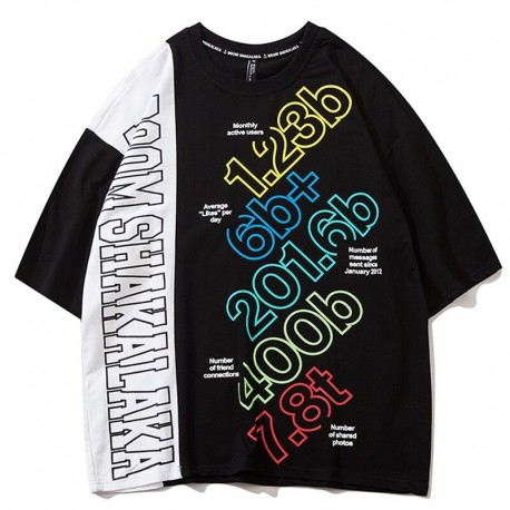 Camiseta Oversized Estampada em Color Block Black&White Manga Curta Estilo Hip Hop Casual