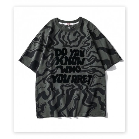 Camiseta Hip Hop Masculino com Estilo Streetwear Fashion Manga Curta Estampada Listrada Casual