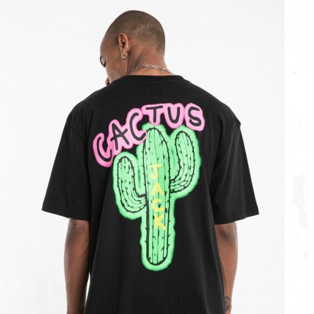 Camiseta Estampada nas Costas Cactus Jack Travis Scott Estilo Streetwear Solta Fashion Masculina