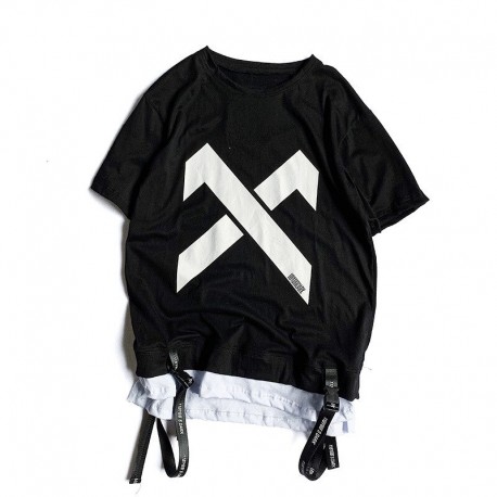 Camiseta Hip Hop Masculina Moderna Estilo Oversized Estampada com Suspensório Confortável