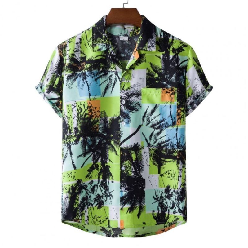 Camisa de Praia Havaiana Estampada Casual Com Botão Estilo de Verão