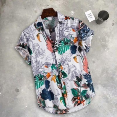Camisa de Verão Solta Com Estilo Havaí Com Estampa de Folhagens