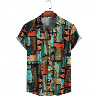 Camisa Havaiana Manga Curta Estampa Geométrico Estilo Étnico Férias
