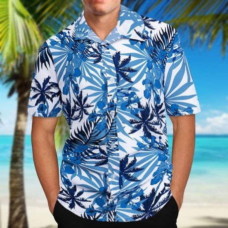Camisa Masculina Estilo Havaiana Praia Com Estampa de Palmeiras