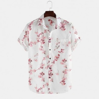 Camisa Casual de Praia Verão Manga Curta Com Estampa de Flores