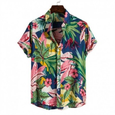 Camisa Havaiana Estampada Floral de Manga Curta Solta de Verão