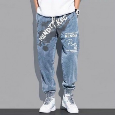 Calça Jeans Streetwear Casual Com Estilo Jogger Estampa de Letras