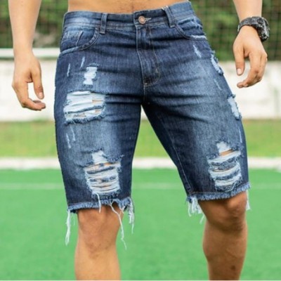 Shorts Jeans Masculina Rasgado Destroyed Com Bolso Casual Confortável