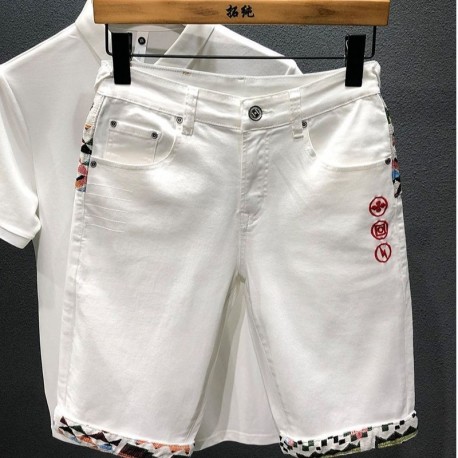 Short jeans Masculino Costurado Com Estampa Bordada de Verão
