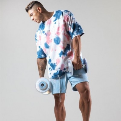 Camiseta Esportiva Tie Dye Estampada de Verão Com Estilo Streetwear