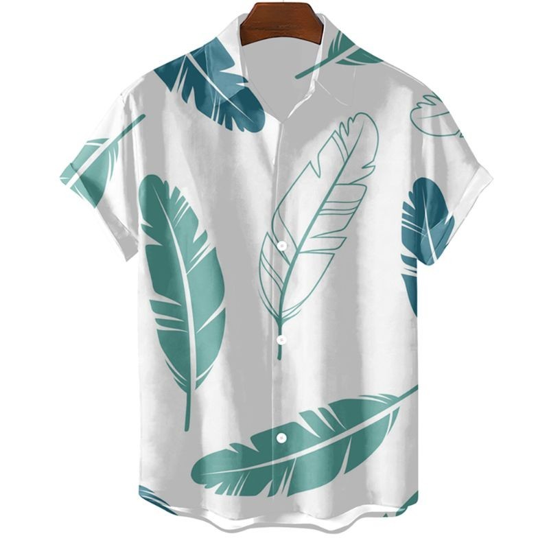 Camisa Havaiana Masculina de Verão Solta Confortável Com Estampa de Pe