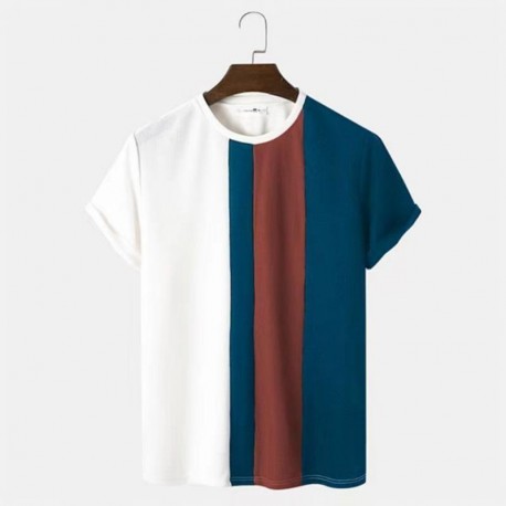 Camiseta Masculina Manga Curta Simples Com Estampa Geométrica Gola O Estilo de Verão Confortável
